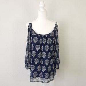 INC Blue White Cold Shoulder Lined Top Size XL